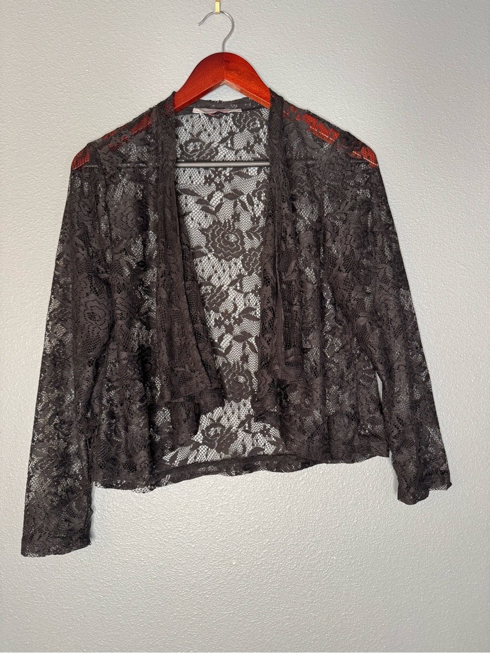 Black Floral Lace Sheer Open Front Jacket Womens UK 14 Gothic Evening Party